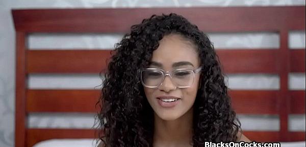  Super cute curly ebony teen loves cock very much